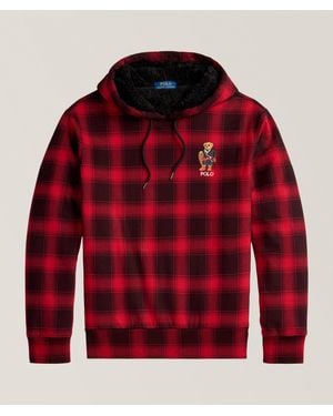 Polo Ralph Lauren Polo Bear Plaid Fleece Hooded Sweater - Red