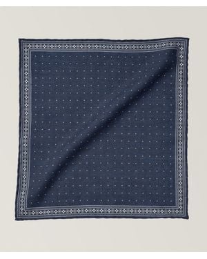 Eleventy Neat Pattern Wool-Cotton Pocket Square - Blue