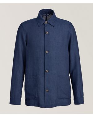 Patrick Assaraf Linen-Wool Blend Shirt Jacket - Blue