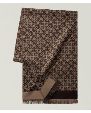 Ferragamo Virgin Wool Gancini Logo Scarf - Brown