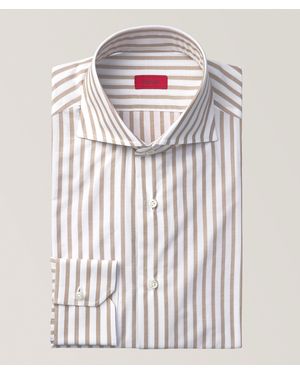 Isaia Striped Cotton Dress Shirt - Brown