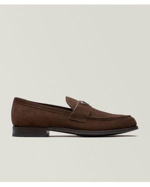Prada Suede Logo Penny Loafers - Brown