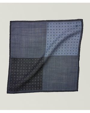 Isaia Printed Wool Pocket Square - Blue