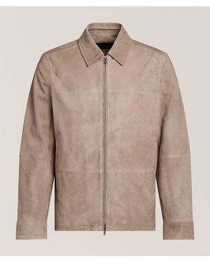 Patrick Assaraf Suede Full-Zip Jacket - Brown