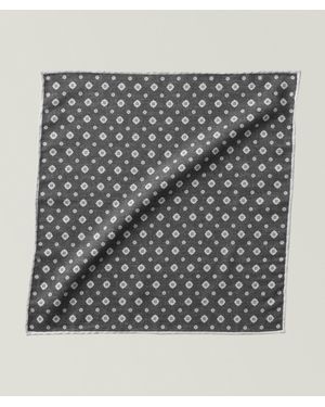 Eleventy Medallion Wool-Cotton Pocket Square - Grey