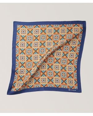 Kiton Mosaic Border Silk Pocket Square - Blue