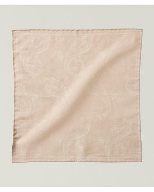 Eleventy Paisley Wool-Cotton Pocket Square - Natural