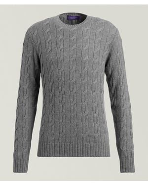 Ralph Lauren Cable Knit Crewneck Cashmere Sweater - Grey