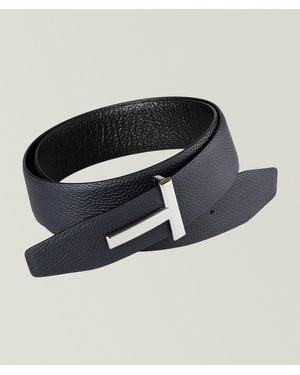 Tom Ford Reversible Grained Leather T-Buckle Belt - Blue