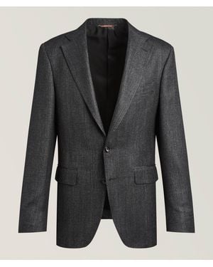 Canali Capri Herringbone Wool-Blend Sport Jacket - Black