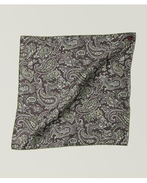 Isaia Paisley Silk Pocket Square - Grey