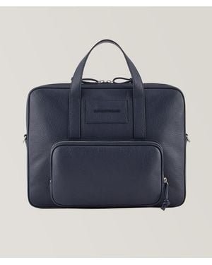 Emporio Armani 3d Logo Embossed Tumbled Leather Briefcase - Blue
