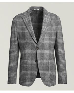 Eleventy Donegal Plaid Cashmere-Silk Sport Jacket - Grey