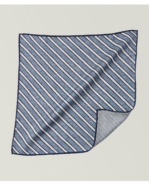 Brunello Cucinelli Stripe-Print Silk Pocket Square - Blue