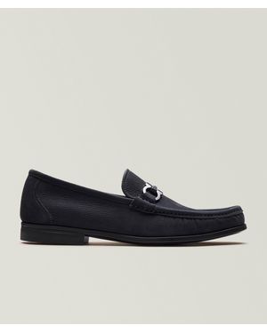 Ferragamo Grandioso Double Gancini Suede Loafers - Black