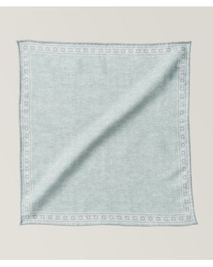 Eleventy Neat Pattern Wool-Cotton Pocket Square - Blue