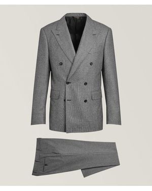 Canali Kei Double-Breasted Glen Check Wool Suit - Grey