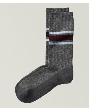 Marcoliani University Stripe Pima Sneaker Socks - Grey