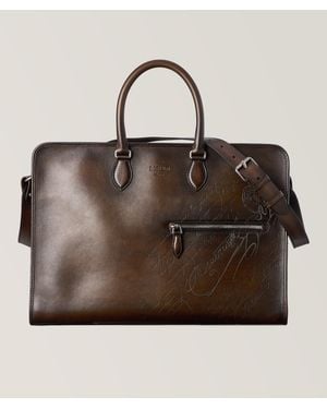 Berluti Scritto Leather Overnight Bag - Brown