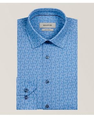 Bugatchi James Micro Leaf-Print Ooohcotton Shirt - Blue