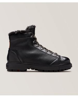 Santoni Farah Shearling-Lined Leather Hiking Boots - Black