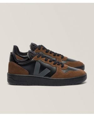 Veja V-10 Logo Leather Sneakers - Brown