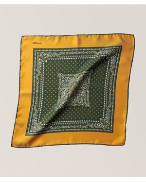 Kiton Paisley Boarder Silk Pocket Square - Yellow