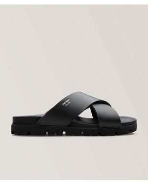 Prada Crisscross Leather Sandals - Brown