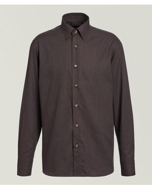 Brioni Herringbone Brushed Cotton Shirt - Grey