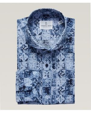 Emanuel Berg Marseille Printed Cotton-Blend Dress Shirt - Blue