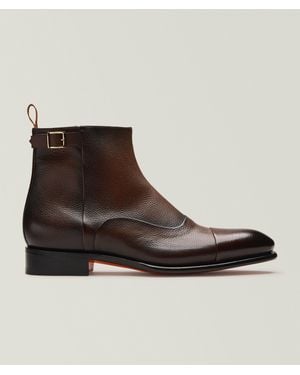 Santoni Ira Grained Leather Cap-Toe Ankle Boots - Brown