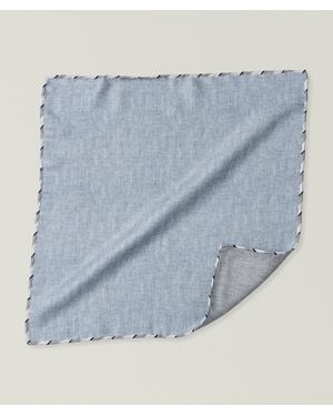 Brunello Cucinelli Striped-Edge Silk Pocket Square - Blue
