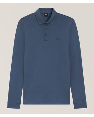 BOSS Pado Interlock-Cotton Polo Shirt - Blue