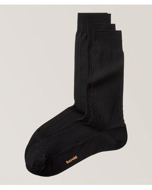 Harold Two-Pack Textured & Flat Knit Socks - Black