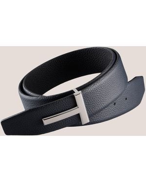 Tom Ford Reversible Grained Leather T-Buckle Belt - Blue