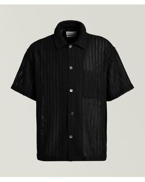 FRAME Linen-Cotton Blend Crochet Shirt - Black