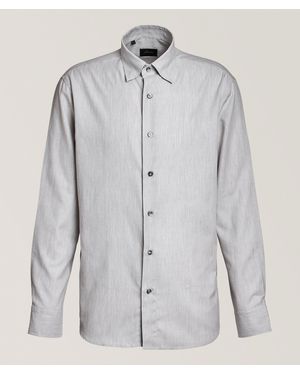 Brioni Herringbone Brushed Cotton Shirt - Grey