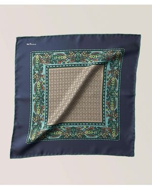 Kiton Paisley & Medallion Silk Pocket Square - Blue