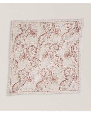 Eleventy Paisley Wool-Cotton Pocket Square - Natural