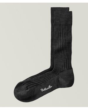 Pantherella Ribbed Stretch-Merino Wool Socks - Black