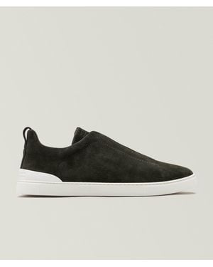 ZEGNA Triple Stitch Suede Sneakers - Black