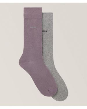 BOSS Two-Pack Regular-Length Logo Socks - Grey