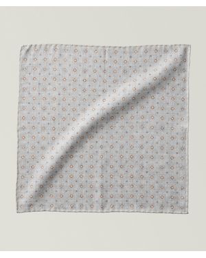 Eleventy Medallion Wool-Cotton Pocket Square - Grey