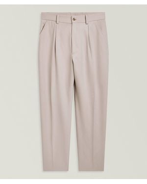 Eleventy Pleated Cotton-Wool Twill Pants - Natural