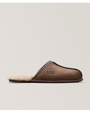 UGG Scuff Shearling-Lined Nubuck Slippers - Brown