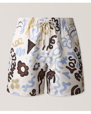 Oas Retro Graffiti Floral Swim Shorts - Metallic