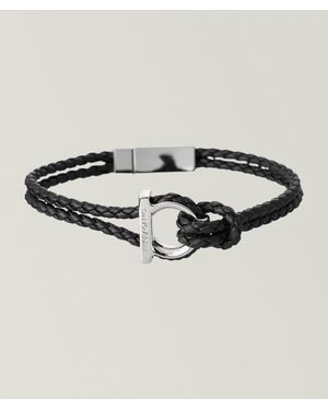 Ferragamo Double Wrap Braided Leather Gancini Bracelet - Metallic