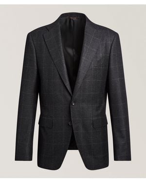 Canali Capri Wool Windowpane Deconstructed Sport Jacket - Black