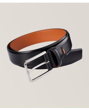 Santoni Square Buckle Leather Belt - Brown