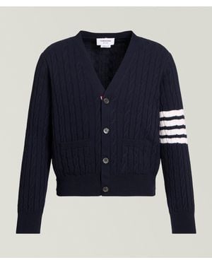 Thom Browne Cable Knit 4-Bar Cashmere Cardigan - Blue